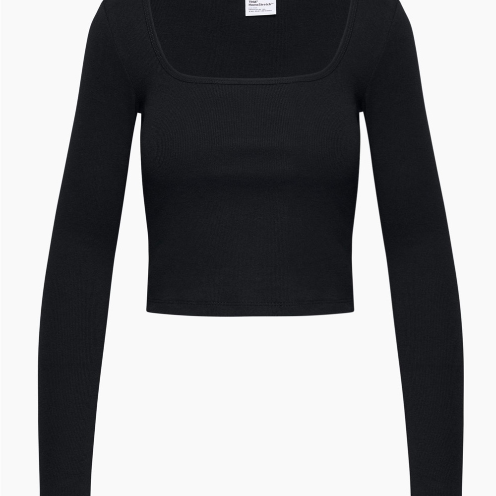 Aritzia Black Long-Sleeve Square-Neck Crop Top